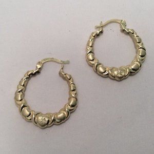 10K SOLID YELLOW Real GOLD Hugs & Kisses Huggie OX XO Heart Hoop Earrings 1.9g